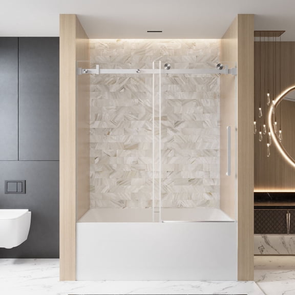 56-60" W x 60" H Frameless Single Sliding Shower Door, 1/4" Tempered Glass, Brushed Nickel