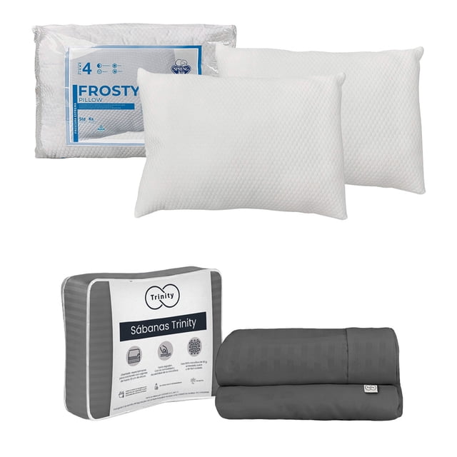 Juego de Sábanas Matrimonial Trinity Gris Oxford + Almohada Frosty 2
