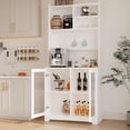 thumbnail image 4 of Garvee 71" Kitchen Pantry Cabinet, Wooden Tall Sideboard Buffet Cabinet with Microwave Stand, Pegboard and Hutch, Pantry Storage Organizers Coffee Bar for Dining Room or Living Room, White, 4 of 8