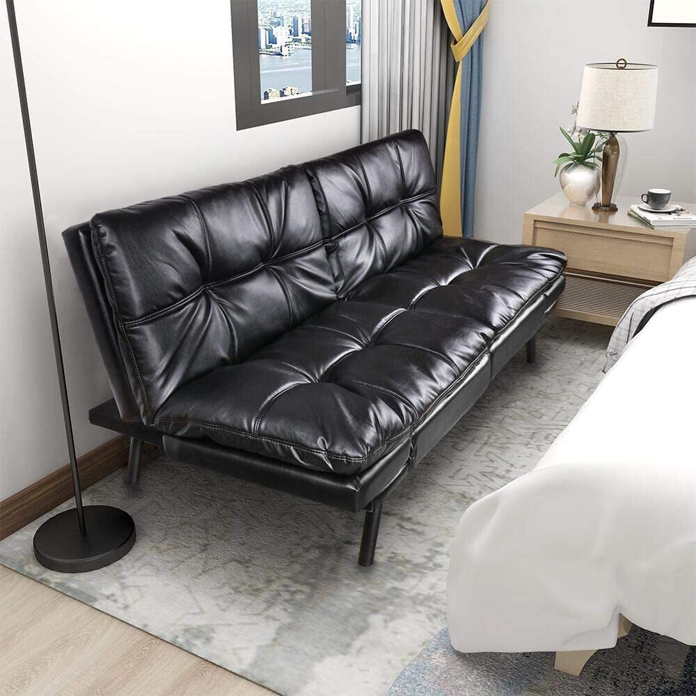 Futon Sofa Bed Memory Foam Couch Sleeper Daybed Foldable Convertible  Loveseat Black