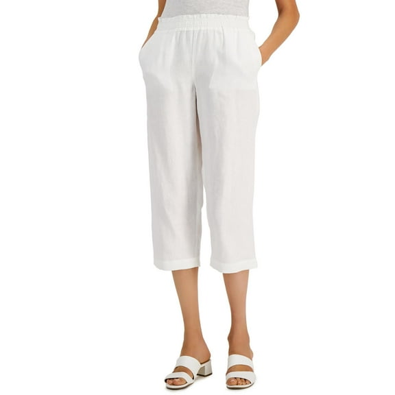 Charter Club Women's Linen Cropped Pull-on Pants Bright White Size XL