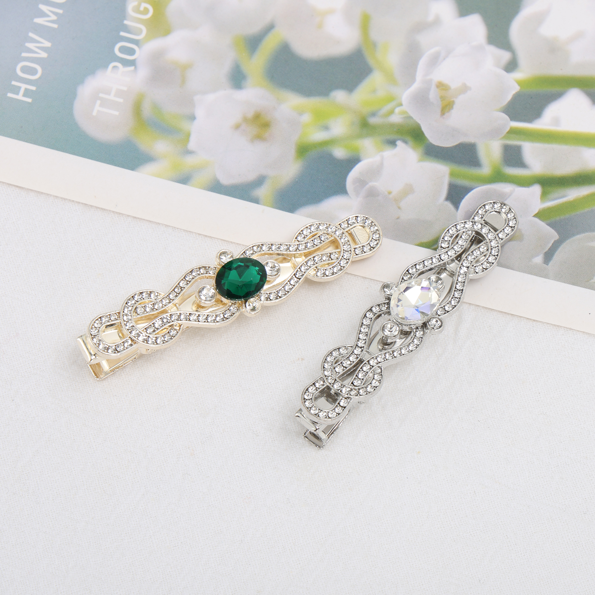 Unique Bargains Elegant Rhinestones Hair Clip Special Occasion White