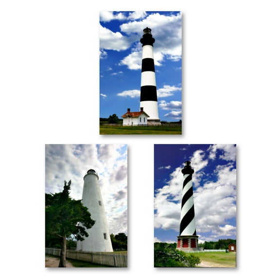 Blue and White Coastal Lighthouse Photograph Adult Decor; 3- 11" x 14" Unframed Prints