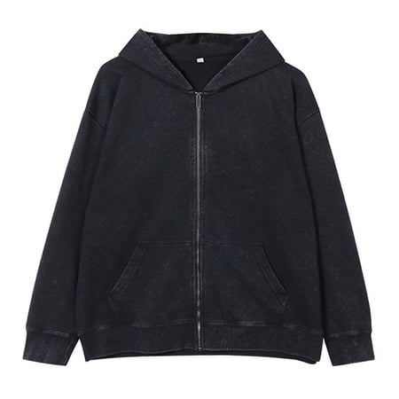 Hoodie for Women Solid Full Zip Hoodie Shape Retentive Loose Outerwear Women s Sweatshirts Black L