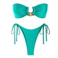 thumbnail image 3 of UTSJKR Women's Two Piece Bathing Suits Bandeau Tube Top Tie Side Triangle Bikini Set Sexy High Cut Swimsuits Mint Green L, 3 of 4