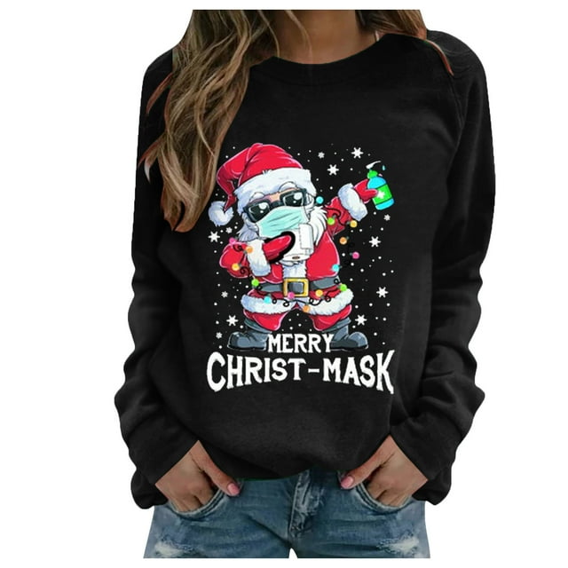 Femmes de Noël Pullover Graphique Imprimé Sweat-Shirt de Mode Mi-Longue Veste à Capuche Doux Outwear Longue Sleeve Fermeture Blouse Col Rond Hiver Cardigan