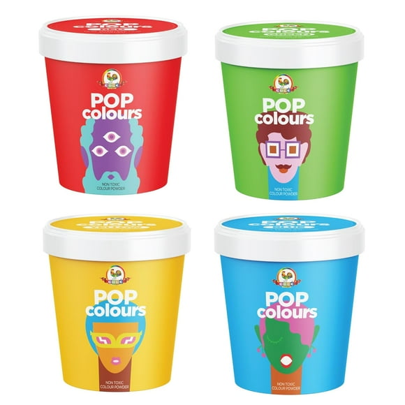 Colorant Pop Biologique pour Holi - Lot de 4 X 100gm, Multicolore / à Base de Poudre d'Amidon de Maïs - Non Toxique, Écologique, Facile à Enlever Colorant Holi