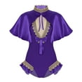 thumbnail image 4 of Zaldita Women's Princess Drama Show Costume Deep V Mesh Splice Leotard Bodysuit with Cape Outfit Purple XXL, 4 of 7