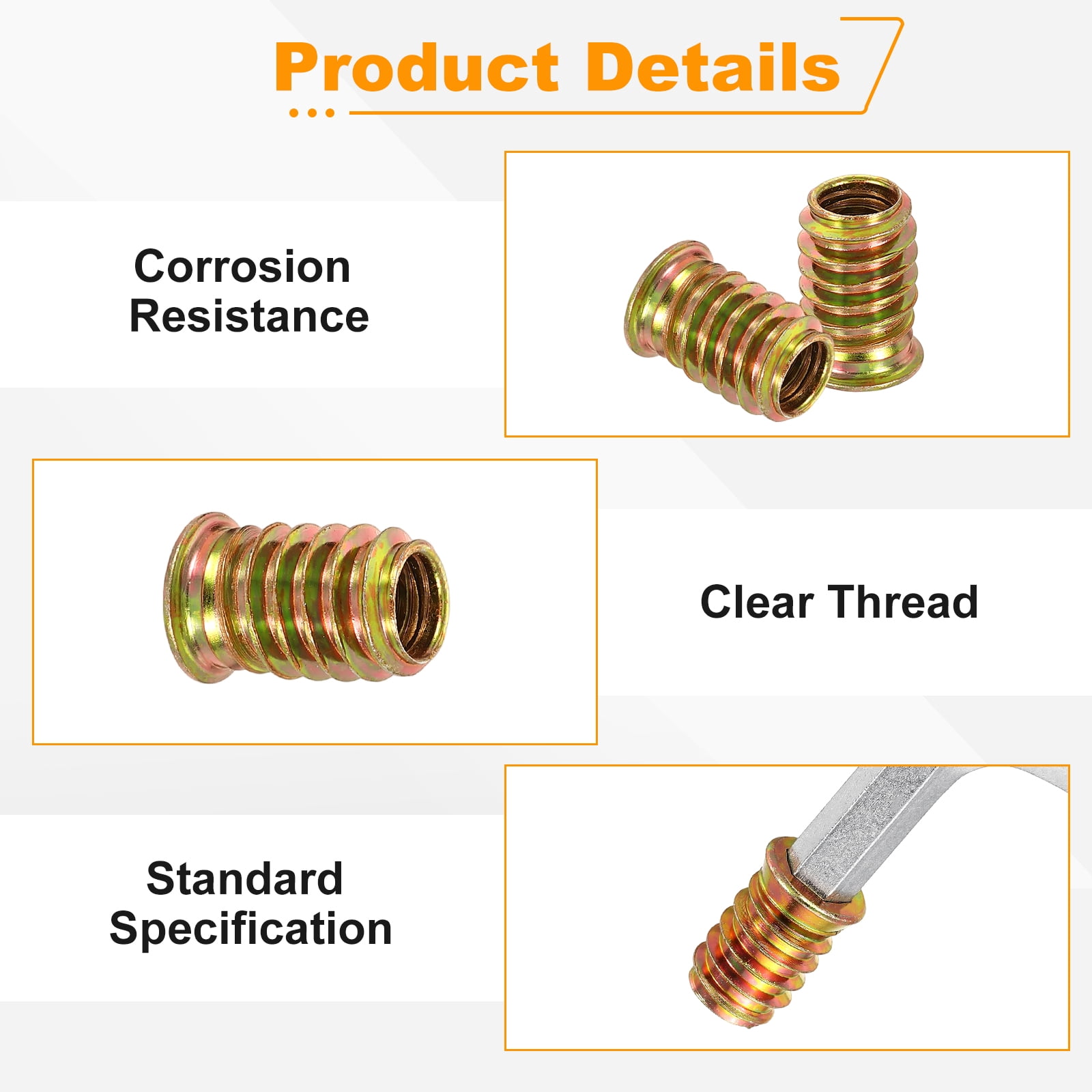 100 Pcs Threaded Insert for Wood, 5/16 - 18 Threaded Studs 20mm Length, Gold