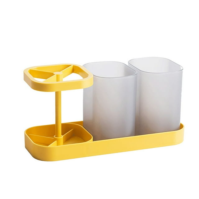 Clearance,olkpmnmk Organization And Storage,Toothbrush Holder Stand Plastic Cup Set Shelf Bathroom Toothpaste Storage Rack,Yellow