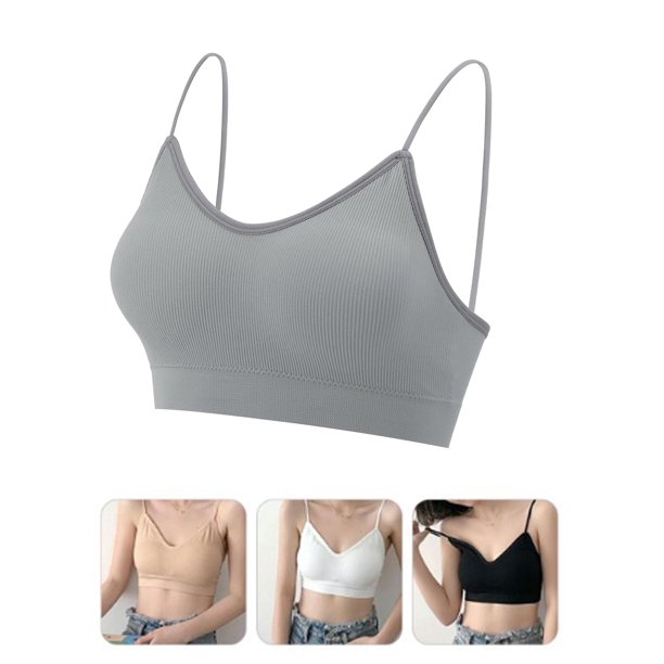 Sujetador tipo bralette con escote en V y relleno sin costuras Luxtrada para mujer (gris, L)