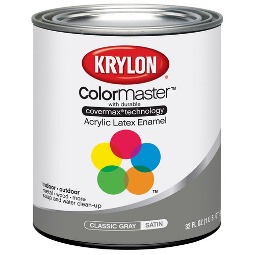 Krylon ColorMaster Latex Satin Paint, Classic Gray, 1 Quart