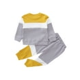 thumbnail image 2 of 2 Pcs Pants Outfits for Kids, Boys Waffle Contrast Color Long Sleeve Tops + Drawstring Pants Set, 2 of 9