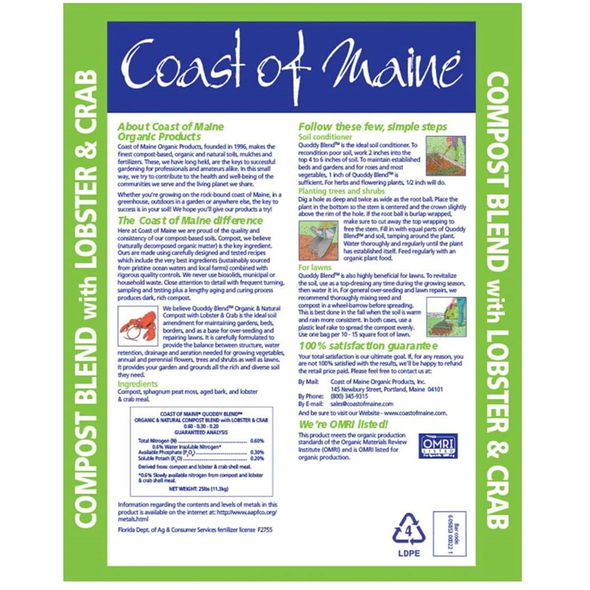 Coast of Maine Quoddy Blend Organic and Natural Compost Blend with Lobster and Crab, Improves and Revitilizes Soil, 1 cu ft