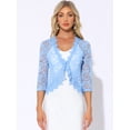 thumbnail image 4 of DARING DIVA Women's Floral Lace Shrugs Evening 3/4 Sleeves Formal Bolero Cardigan L Light Blue, 4 of 6