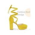 thumbnail image 3 of BLISSFUL STEP Lace Up Strappy Platform Block Heels Pumps for Women Yellow 9, 3 of 6