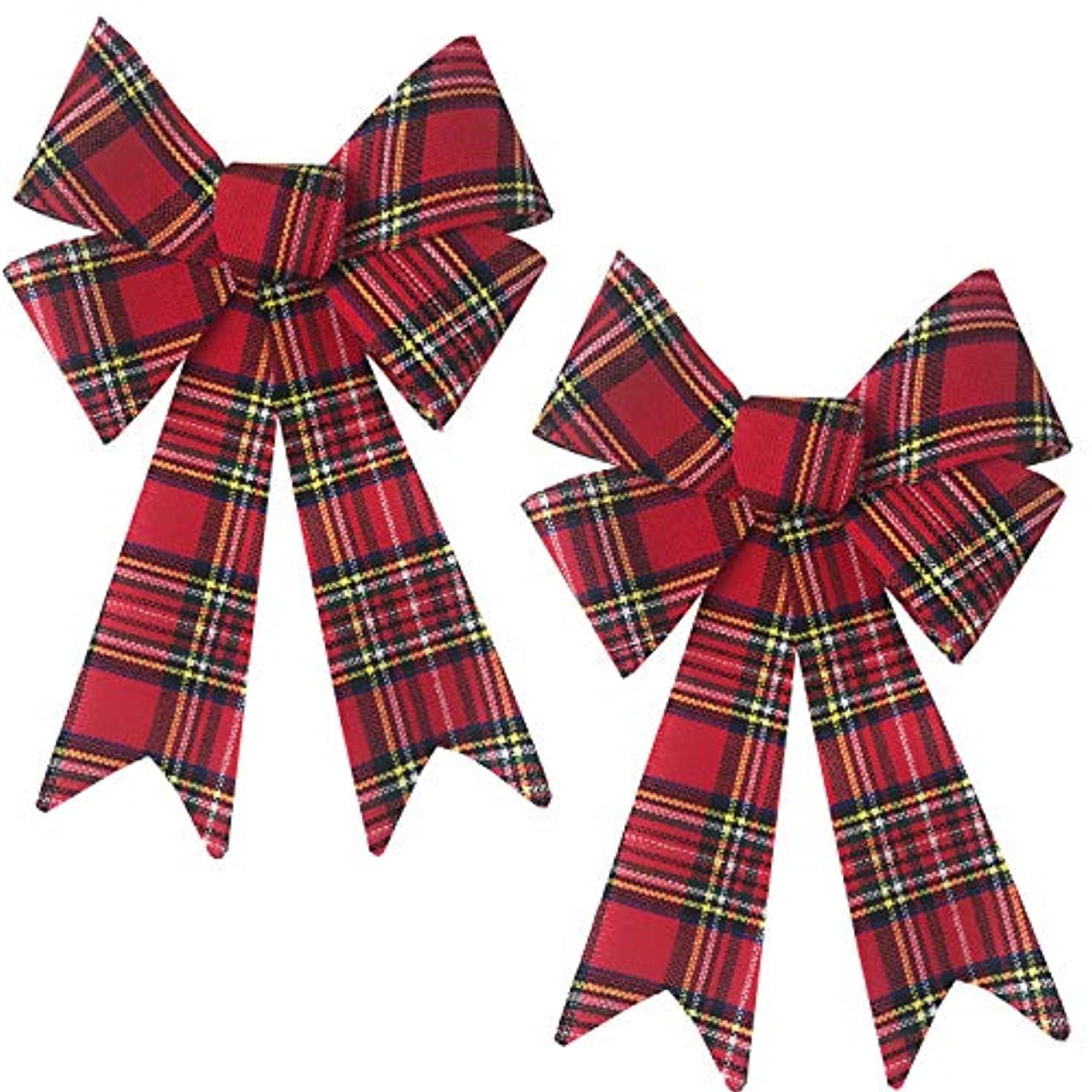 Happy Holidays 15 inch Christmas Decoration Bow Red Tartan Plaid