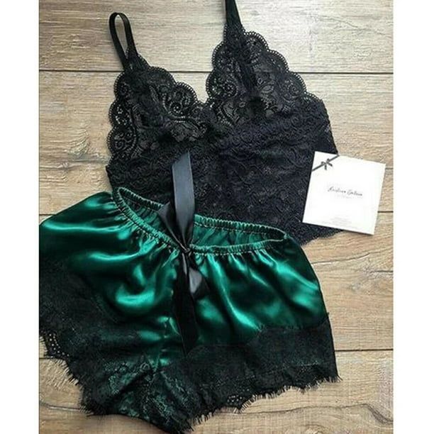 Conjunto de ropa de dormir para mujer, camisón de encaje informal, Sexy, Tops, pantalones cortos, picardías, ropa interior para mujer, 1 Set