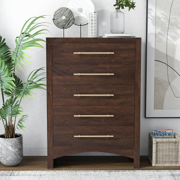 Malgan 5-Drawer Wood Chest, Walnut