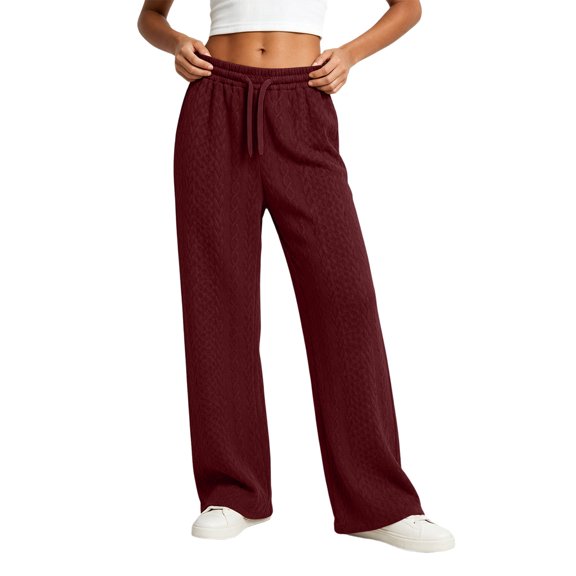 Njagoc3 Wide Leg Pants for Women Drawstring Elastic Waist Lounge Trousers with Side Pockets Casual Bottoms