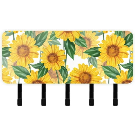 Yellow Sunflowers with Green Leaves Seamless On White Decorative ...