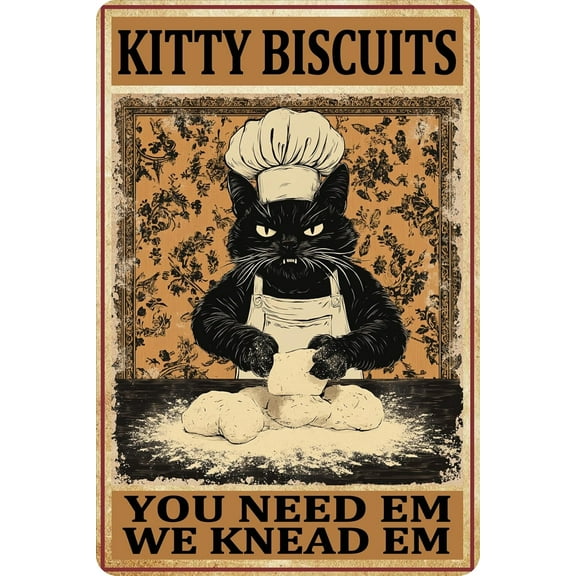 Vintage Black Cat Baking Metal Sign Kitchen Decor Aluminum Wall Art Plaque with Floral Background for Home Cafe Bar Office 8x12 Inch Funny Chef Cat Poster Gift for Cat Lovers
