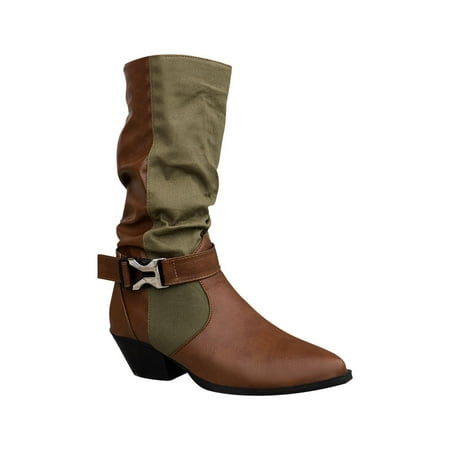 

BELLZELY Wide Width Women Shoes Clearance Rugged Pointed Retro Fall/Winter Leather Low Heel Lightweight Black Slim Women s Boots