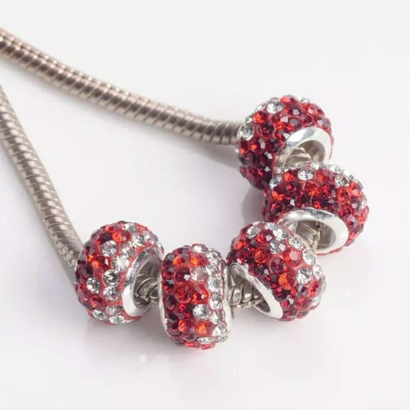 U8MO 5pcs Rhinestones Rondelle 7x11mm European Charm Big Hold Beads For DIY Bracelet-Red