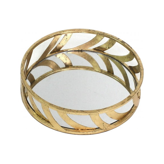 14" x 14" x 4" Gold Streamline Mirror  Tray