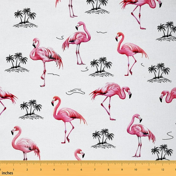 Homewish Wild Flamingo Fabric by the Yard 1 Yard,Tropial Botanical Coconut Tree Home Decor Fabric by the Yard,Pink White Black Sewing Fabric For Girl Boys,Super Cozy Room Decor