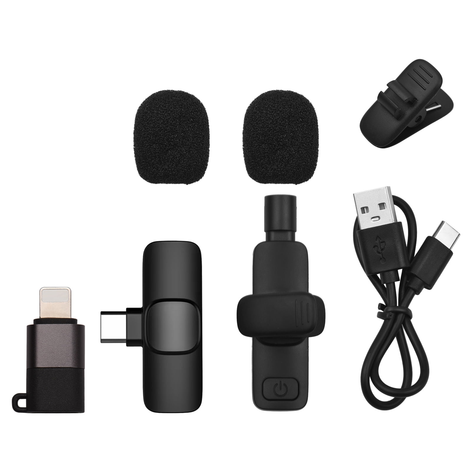 Carevas Wireless Lavalier Microphone Clip-on Omnidirectional Mic Receiver Microphone System with Type-C Port Wind Muff Adapter Replacement for Android iOS Smartphone Live Stream Interview Recordin