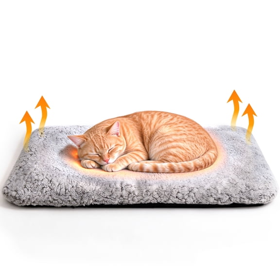 QUTOOL Self Warming Cat Bed, Fluffy Self Heating Pet Pad for Indoor Cats and Small Dogs, Removable Washable Cover, Non-Slip Bottom, Gray, 19 × 27.5 in