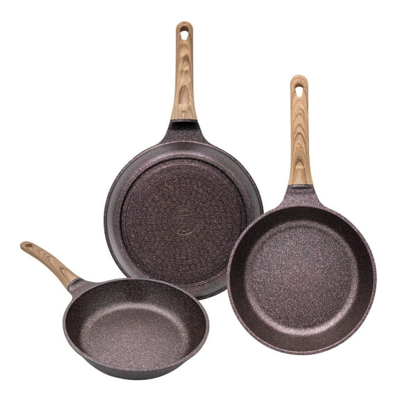 Juego De 3 Sartenes Amatista Con Recubrimiento de Inoble Antiadherente 22,24 y 28cm – Color Violeta Tornasol - Kitchen Art - Queen Sense