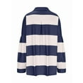 thumbnail image 2 of Women'S Oversized Fall Fashion 2025 Striped Color Block Long Sleeve Button V Neck Pullover Tops White & Blue L, 2 of 5
