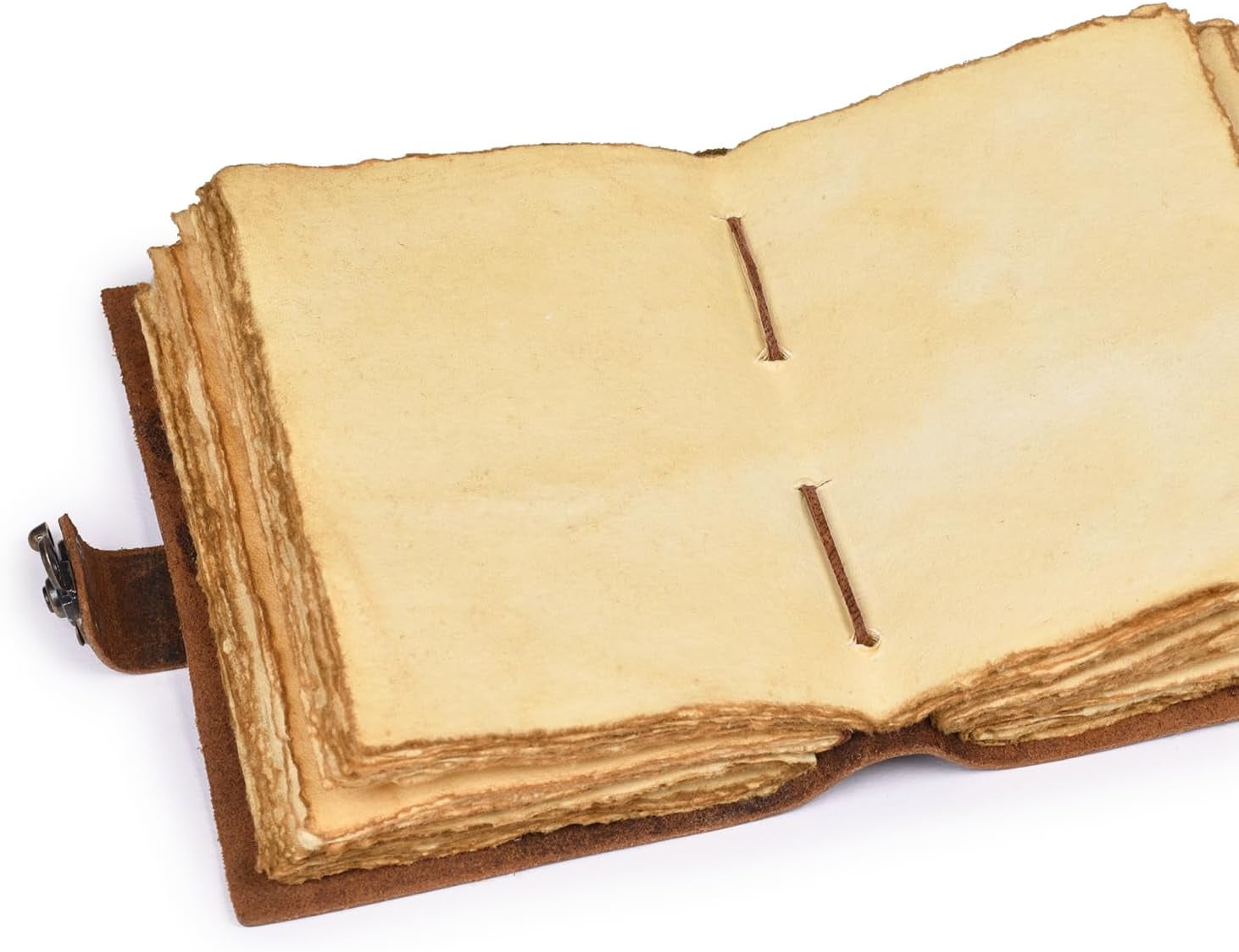 Leather Journal - Antique Handmade Deckle Edge Vintage Paper - Vintage Book of Shadows Journal for Women & Men - Lock Closure - 200 Pages
