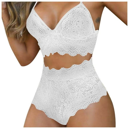 FRSASU Underwear Clearance Ladies Temptation Transparent Underwear Lace Mesh Babydoll Underwear White XL(XL)