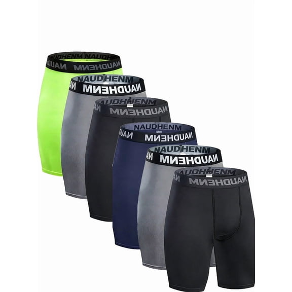 Set of 6 Men'S Compression Boxer Shorts Designed for Quick Drying, Suitable for Workouts, Gym Sessions, Basketball, And Running - Performance Stretch Boxers for Men
