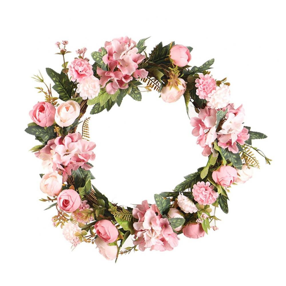 Flower Wreath Peony Four Seasons Front Door Wreath with Peony and Green Leaves Artificial Flowers for Farmhouse Office Home Wedding Pink