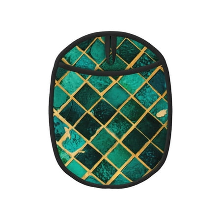 

Pofeuu Green Mosaic Glass Print Silicone Pot Mat Mitten With Hanging Loop Heat Resistant Oven Mitts Non-Slip Bbq Baking Smoking Potholders
