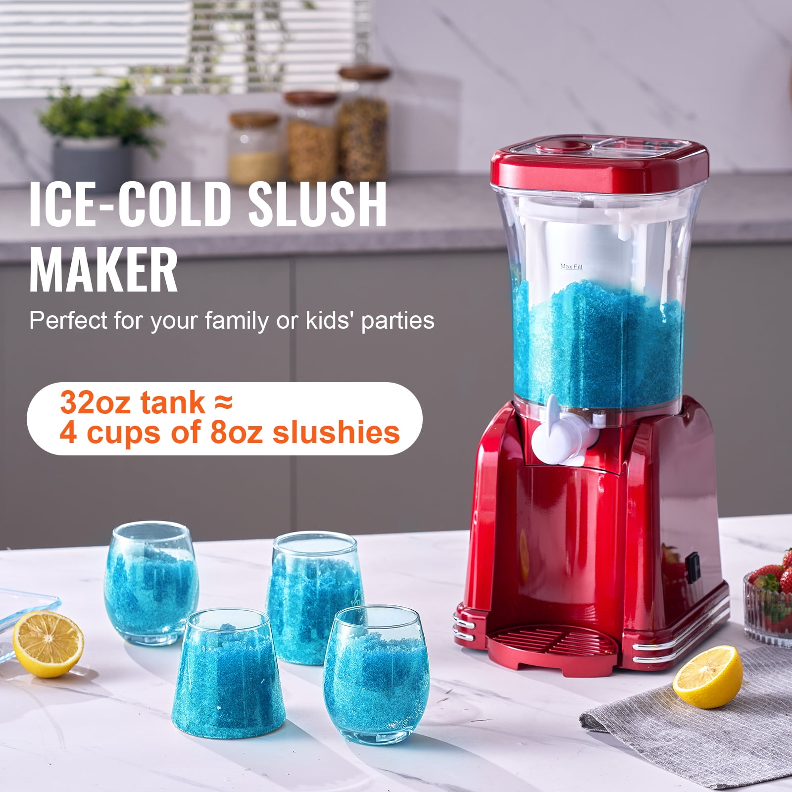 KFFKFF Slushy Machine for Home Use, 32oz Tank Margarita Maker, Smoothie and Frozen Drink Machine with Food-Grade Materials, Perfect for DIY Treats and Kids' Parties, Red