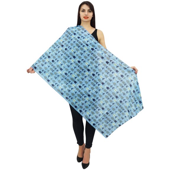 Phagun Light Blue Arrow Print Scarf Sarong Women Cotton Voile Dupatta Stole