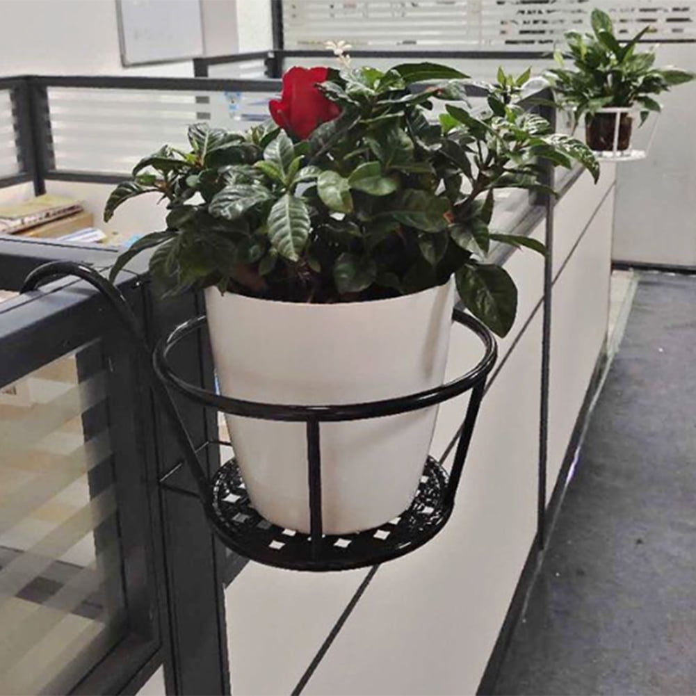 Iron Hanging Plant Holder Over The Rail Metal Fence Planters, Hanging Bucket Flower Pot Holder for Patio Balcony Outdoor Plants, 3PCS
