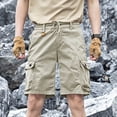 thumbnail image 4 of Men's 100% Cotton Cargo Shorts Workwear Multi Pocket Shorts Elastic Belt Relaxed Fit Casual Summer Hiking Shorts Big and Tall Size XS-3XL Khaki, 4 of 7