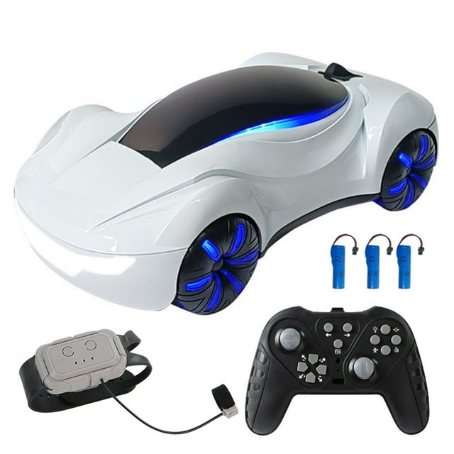 Graflsoa 2.4GHz Gesture-Controlled RC Drift Car with Dual Spray, LED Lights, Music, and One-Key Display (White, Triple Battery, Dual Remote)