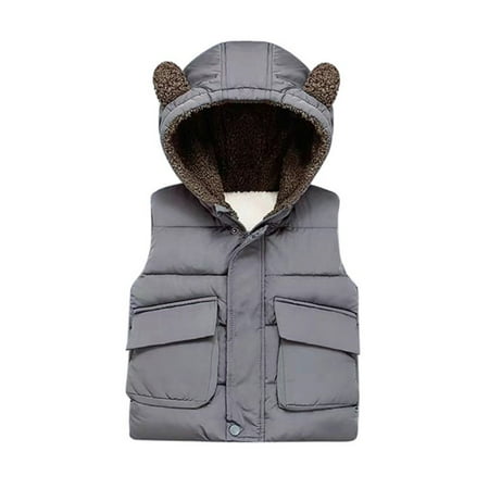 

URMAGIC 1-6T Baby Girl Boy Ear Hooded Puffer Vest Fleece Lined Warm Waistcoat Outerwear