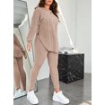 thumbnail image 2 of Plus Size Women 2 Piece Outfit, Ribbed Knit Hooded Long Sleeve Top and High Waist Leggings Set, 2 of 5