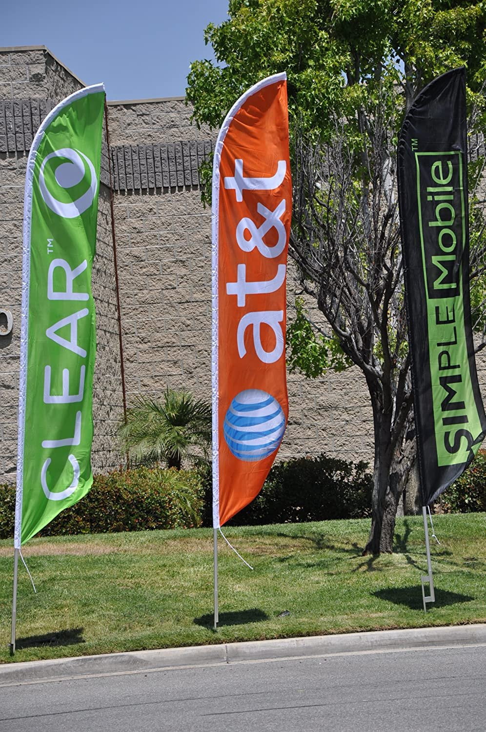 Orange AT&T Wireless Store Advertising Feather Banner Swooper Flag Sign with Flag Pole Kit and Ground Stake