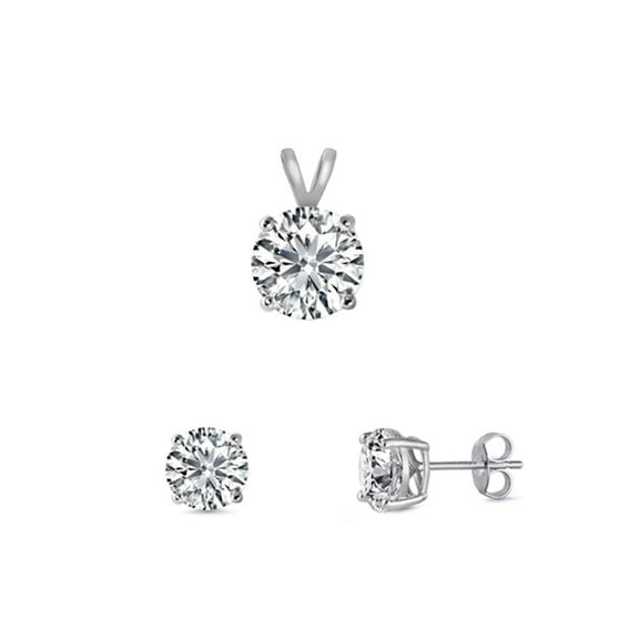 Solitaire Round Earrings Clear Cubic Zirconia .925 Sterling Silver Pendant Set Jewelry Female Unisex