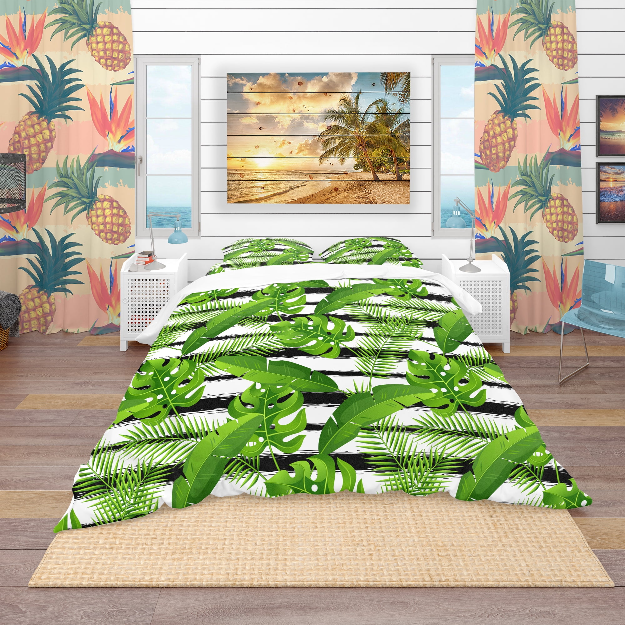 Designart 'Pattern with Tropical Palm Leaves' Tropical Duvet Cover Set