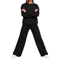 thumbnail image 4 of Zynoxe Womens Two Piece Sweatsuit Sets Solid Color Loose Crew Neck Long Sleeve Sweatshirt and Wide Leg Pants Lounge Sets for Daily Wear, 4 of 7